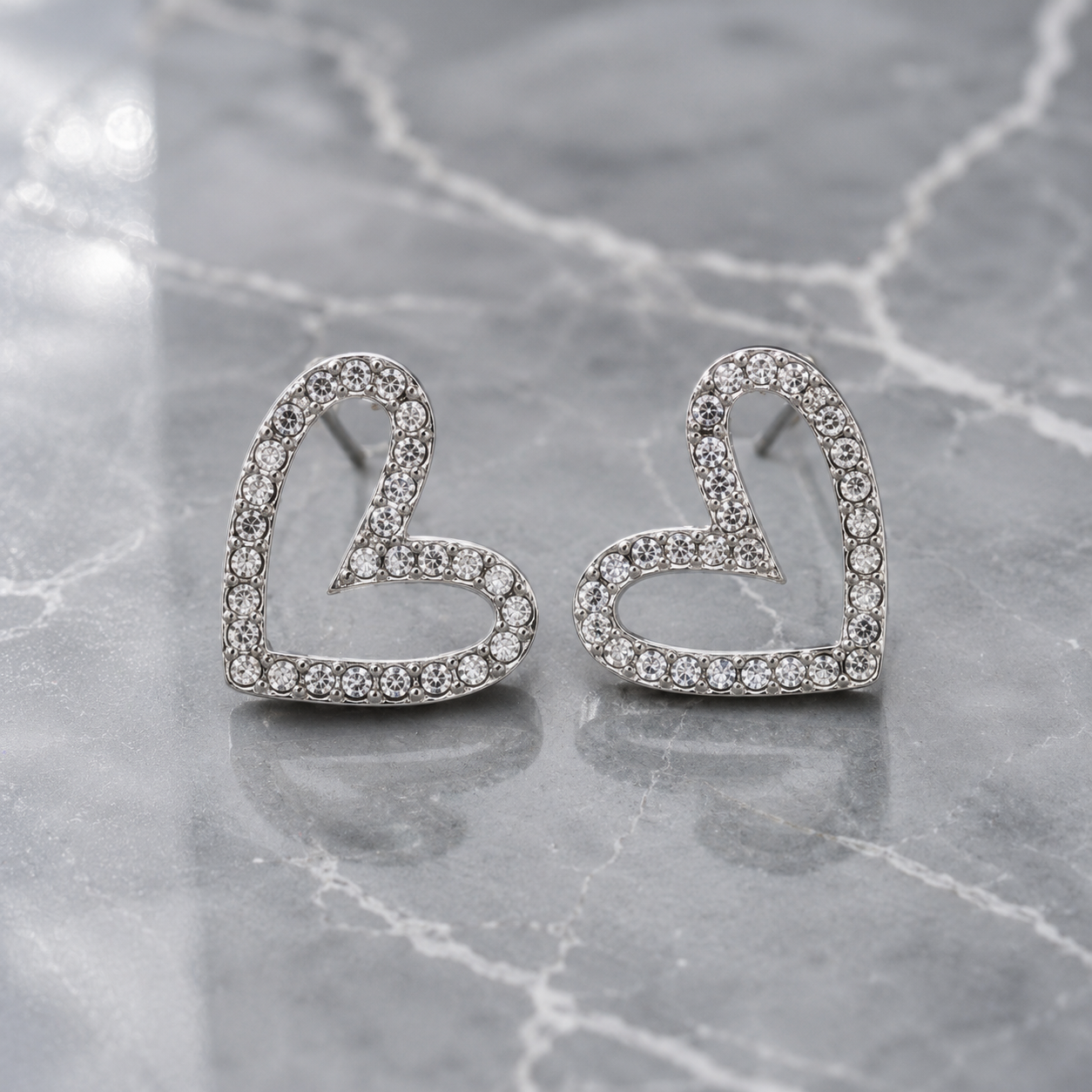 RHINESTONE HEART POST EARRINGS