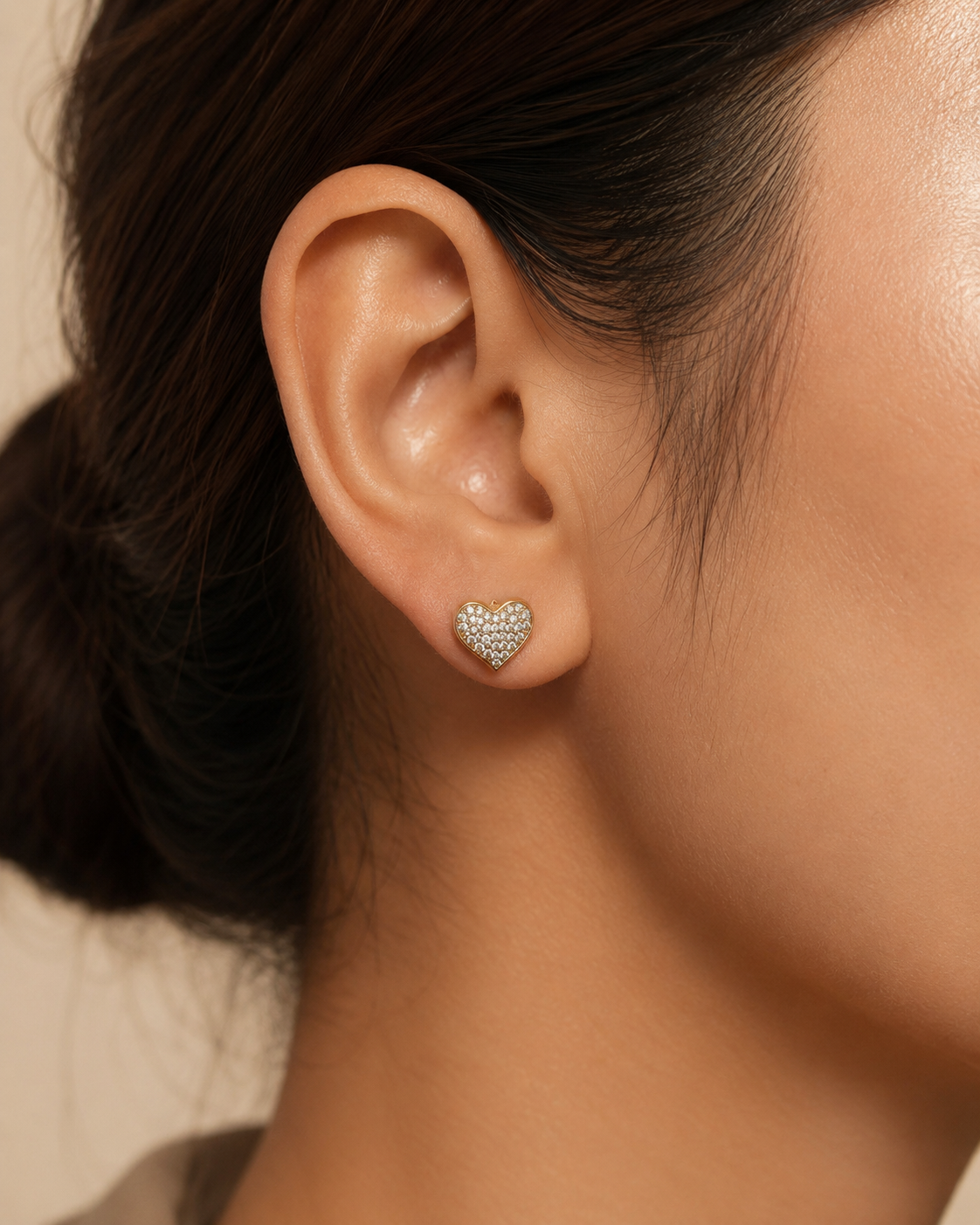 CUBIC ZIRCONIA PAVED HEART POST EARRINGS