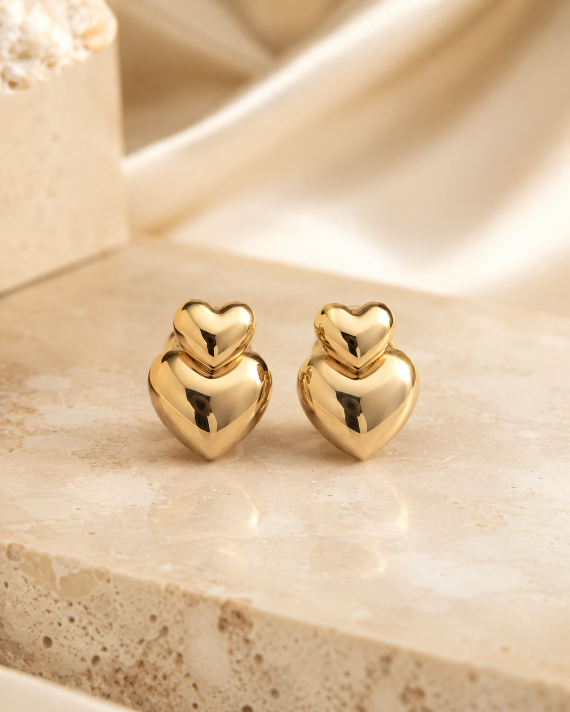 DOUBLE HEART POST EARRINGS