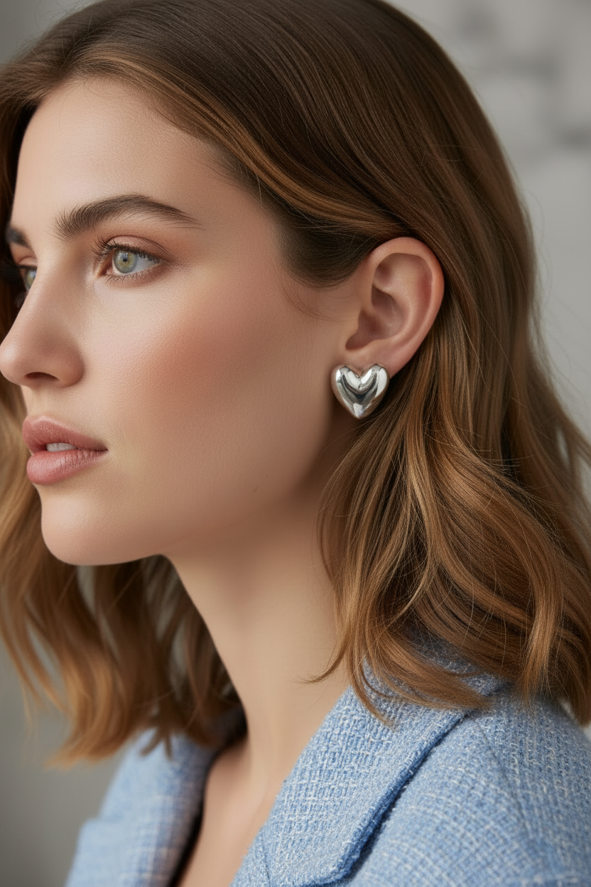 METAL STERLINGSILVER HEART POST EARRINGS