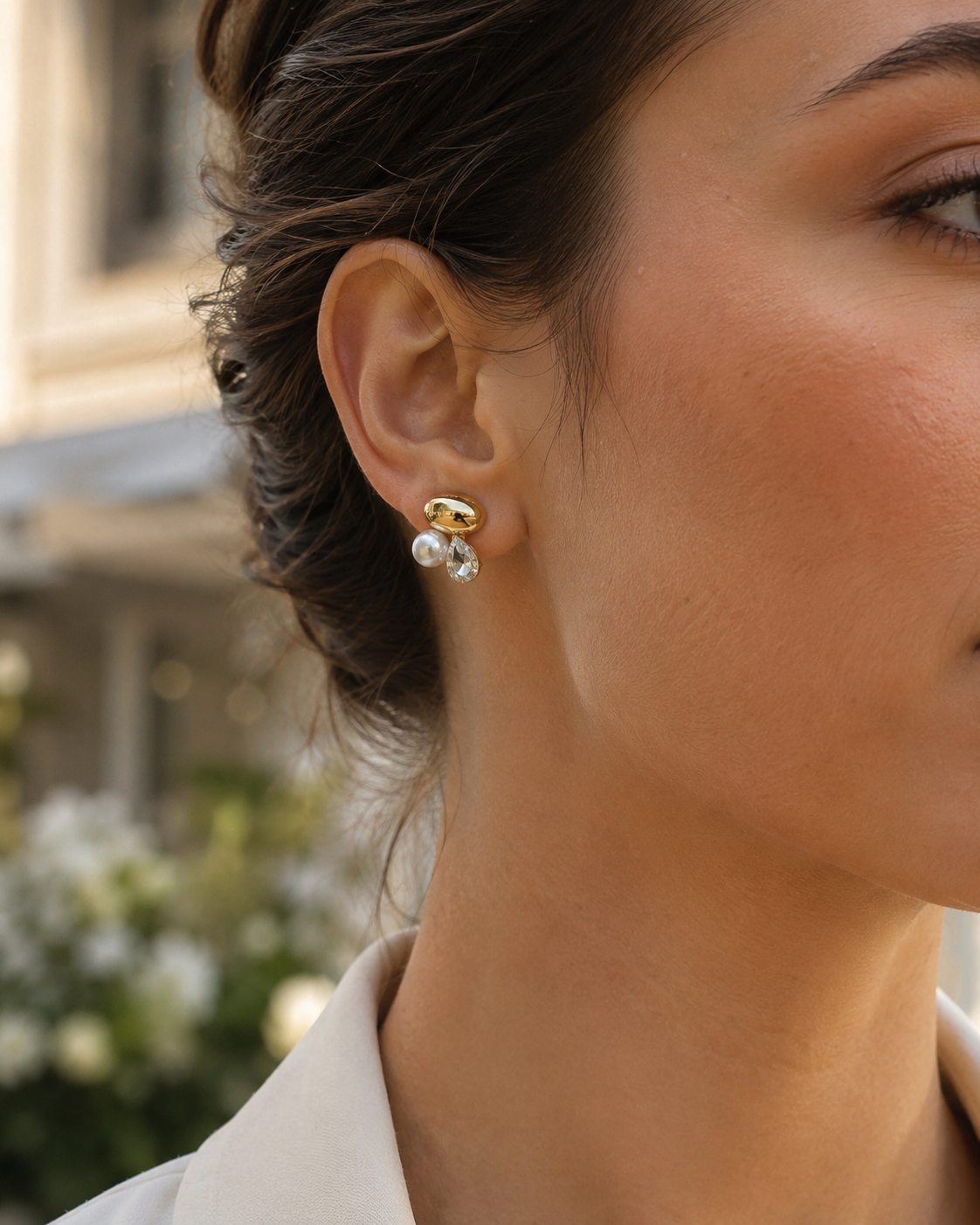 CUBIC ZIRCONIA PEARL STONE EARRINGS