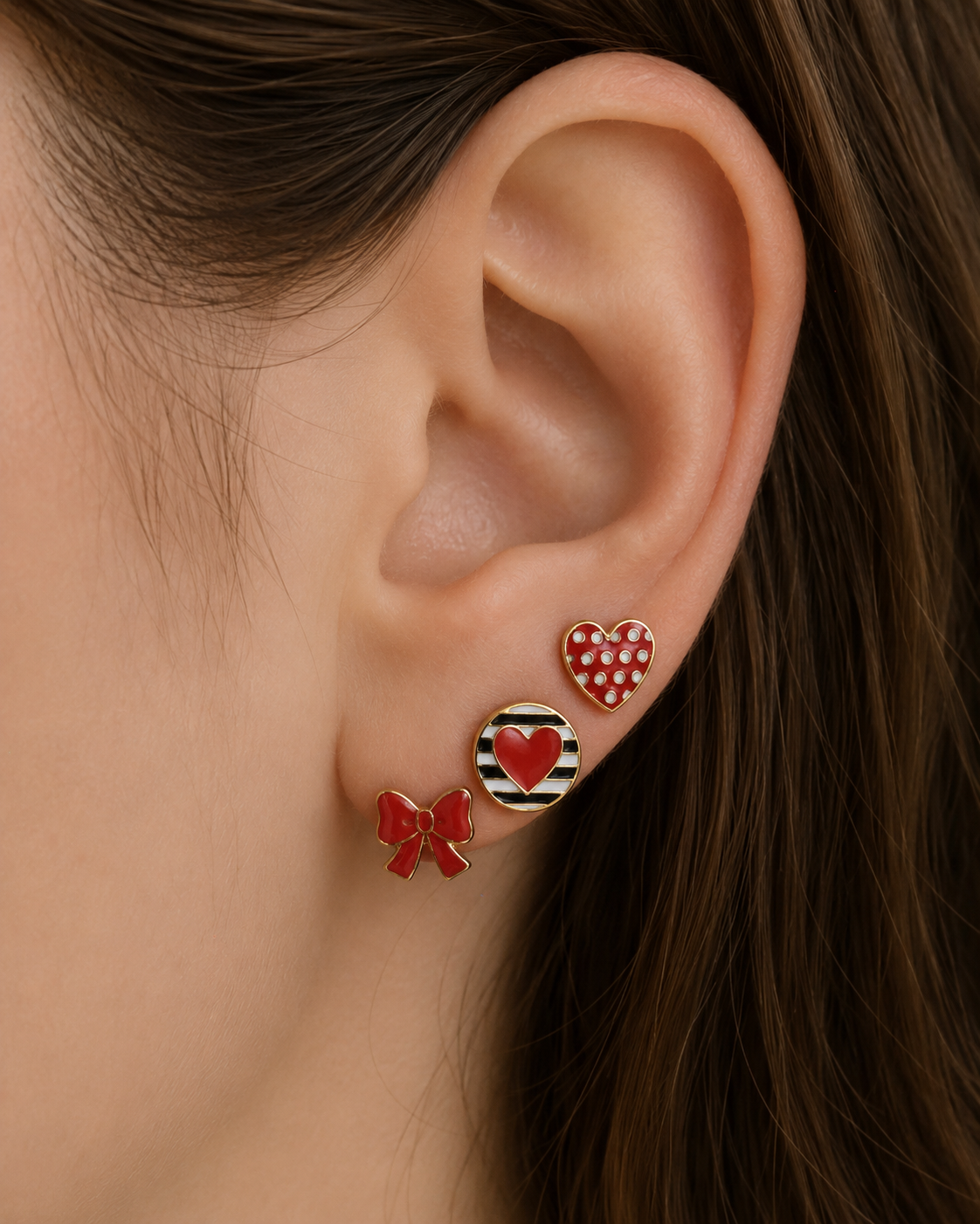 METAL EXPOXY HEART/ BOW EARRING SETS