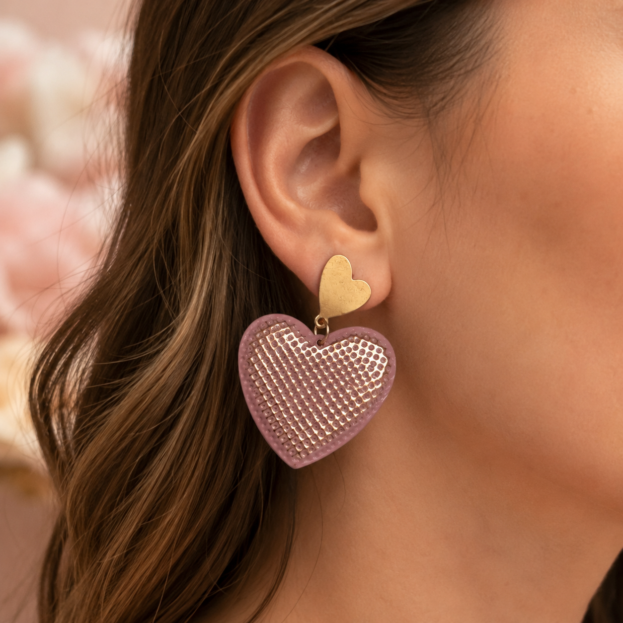 OVERSIZED SHIMMER HEART EARRINGS