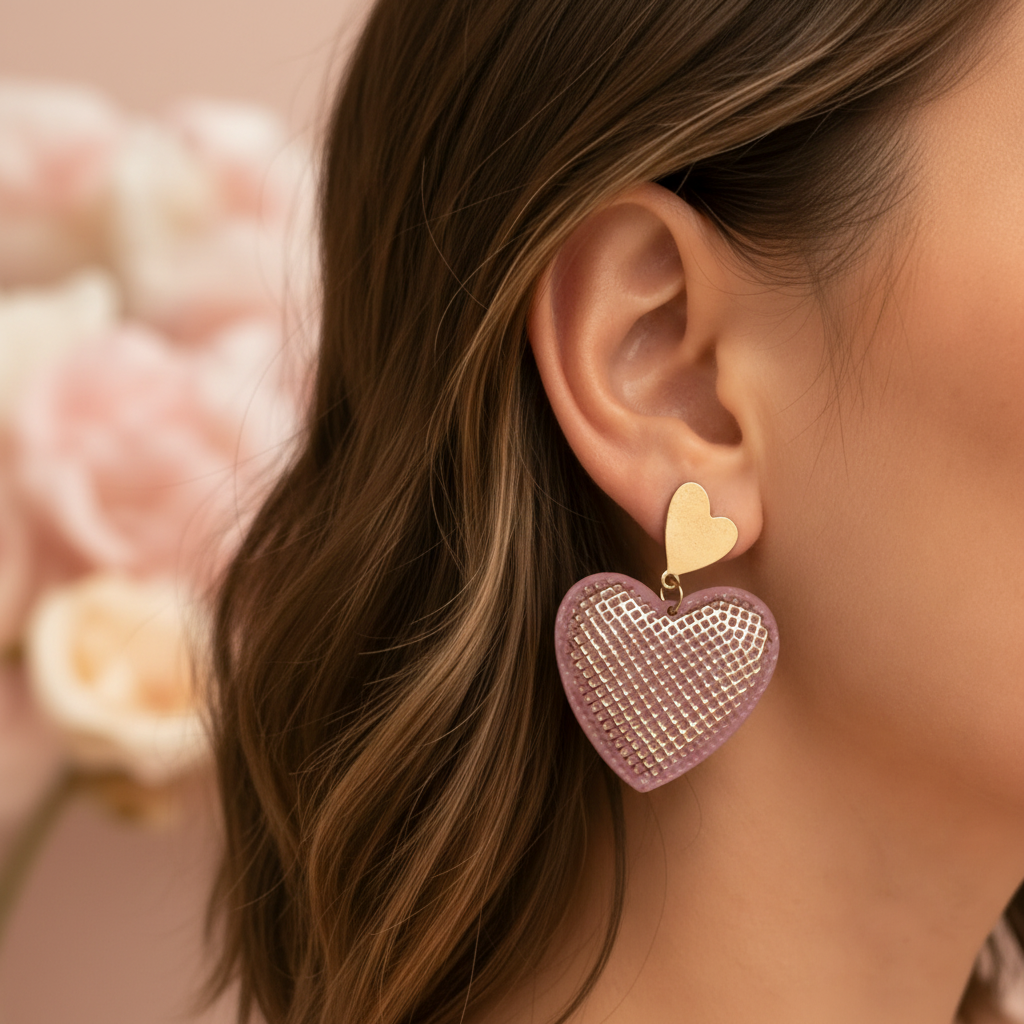 OVERSIZED SHIMMER HEART EARRINGS