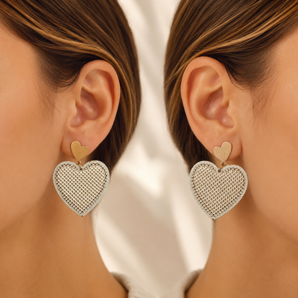 OVERSIZED SHIMMER HEART EARRINGS
