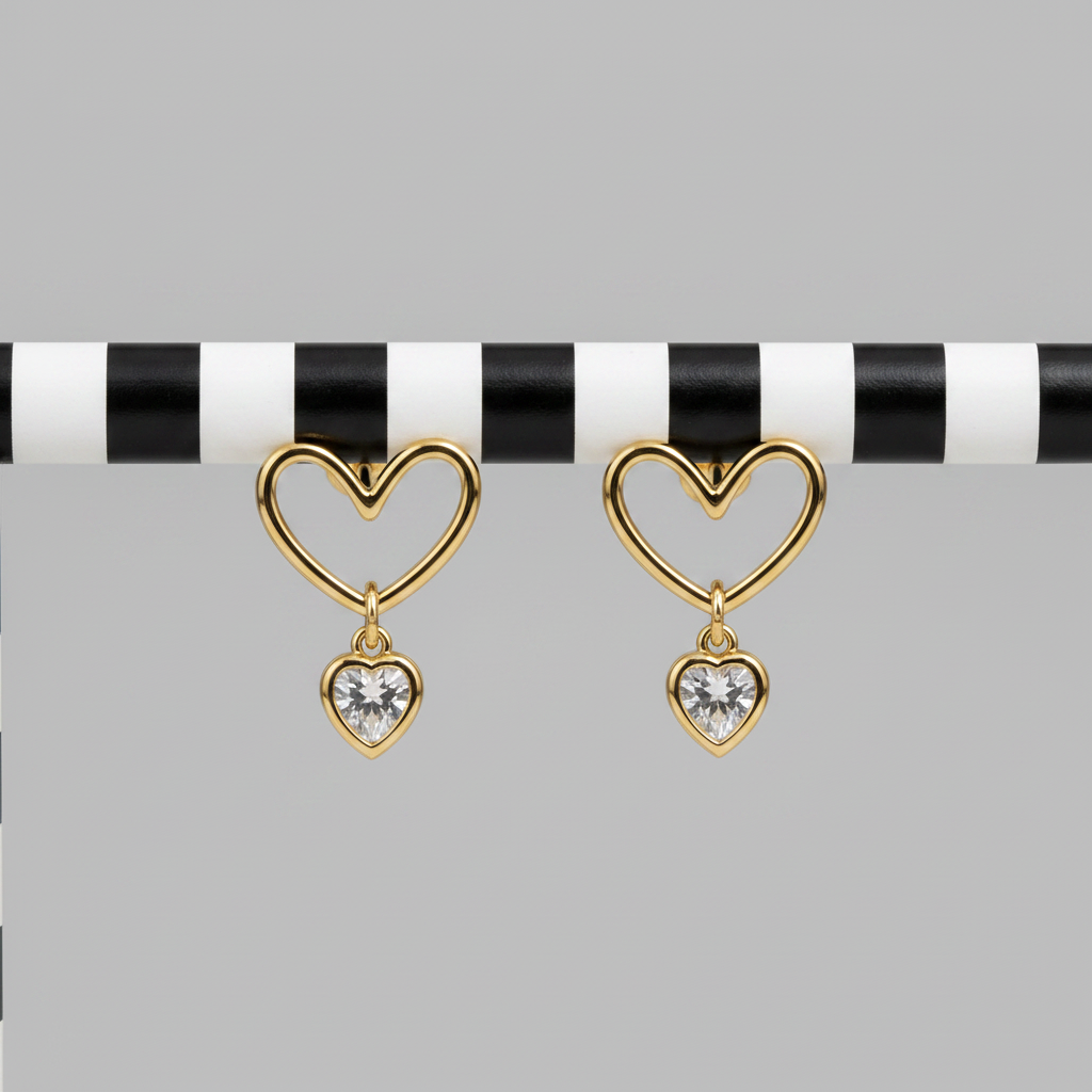 CUBIC ZIRCONIA STERLING SILVER HEART DROP EARRINGS