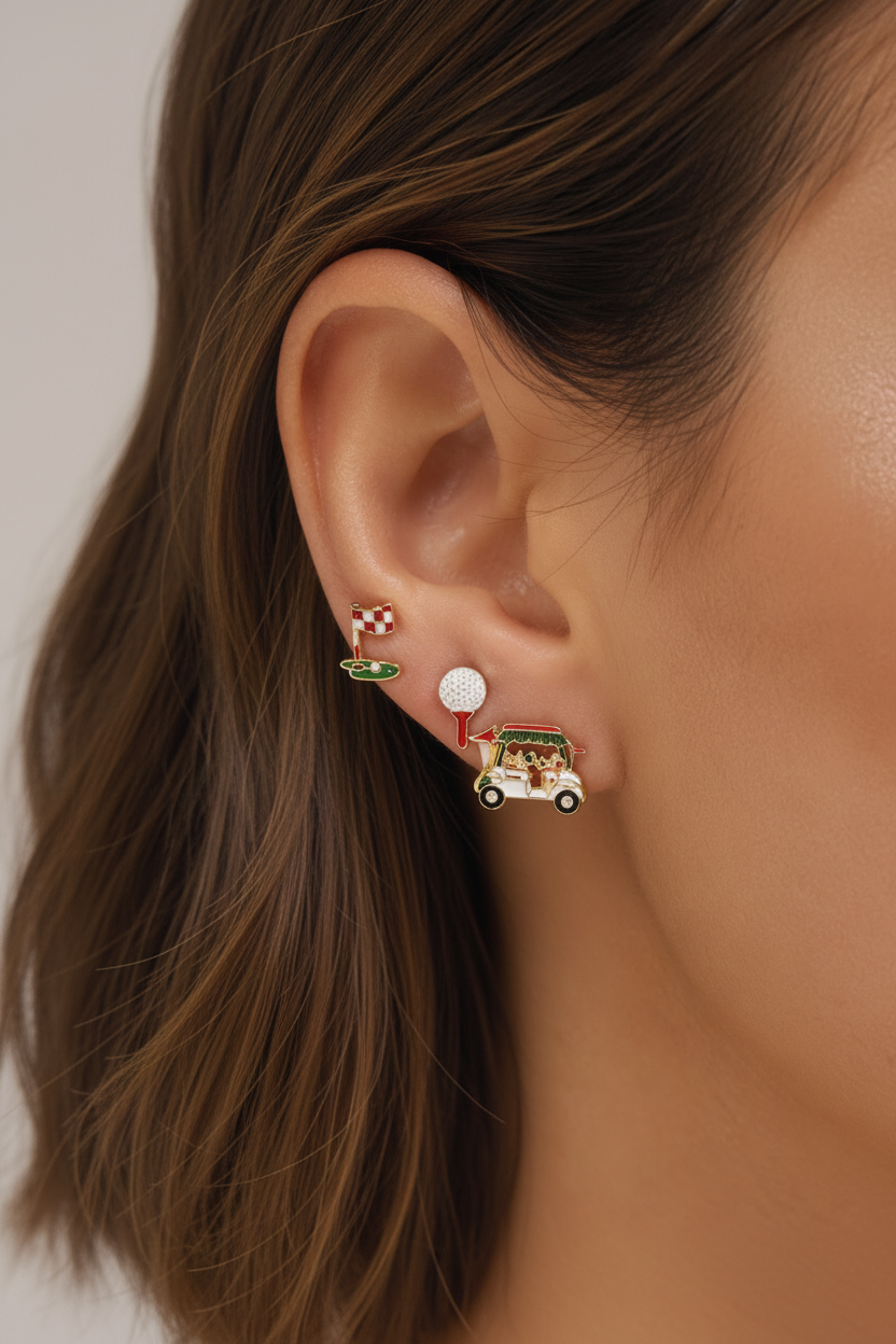 EPOXY GOLF TRIPLE POST EARRING SETS