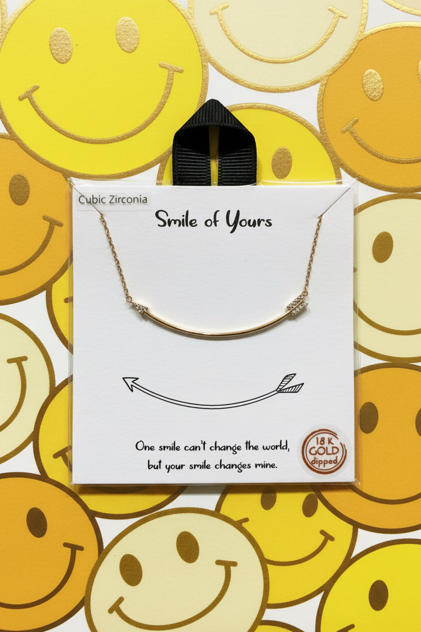 “ SMILE OF YOURS” 18K GOLD DIPPED W CUBIC ZIRCONIA NECKLACE