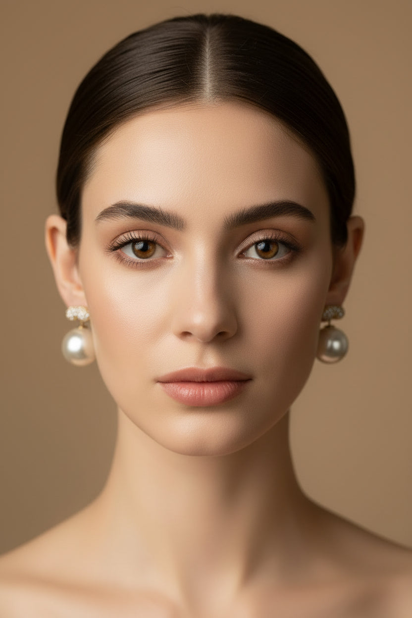 HEART PAVED PEARL DOUBLE SIDE EARRINGS