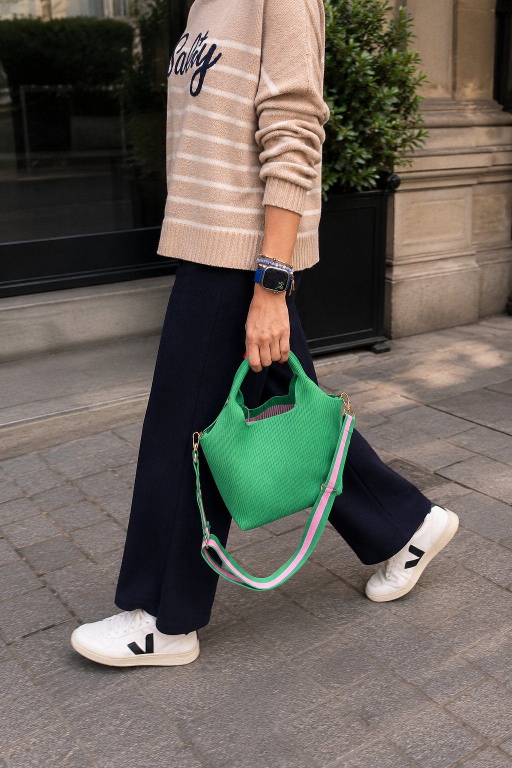 KNIT STRIPED STRAP CROSSBODY