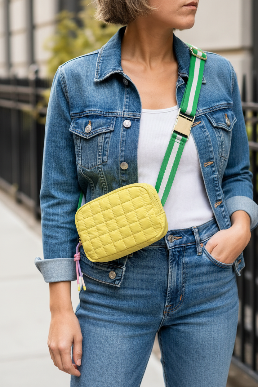 QUILTED STRIPED STRAP BELT BAG