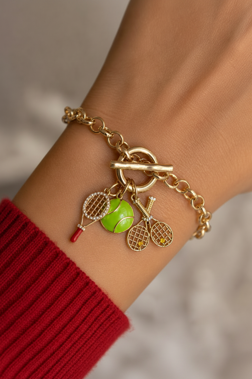 TENNIS RACKET MULTI CHARM BRACELET