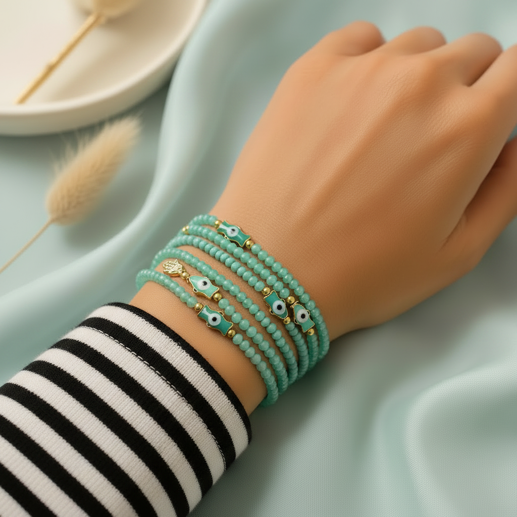 GLASS BEAD FISH MULTI STACKABLE ELASTIC BRACELET