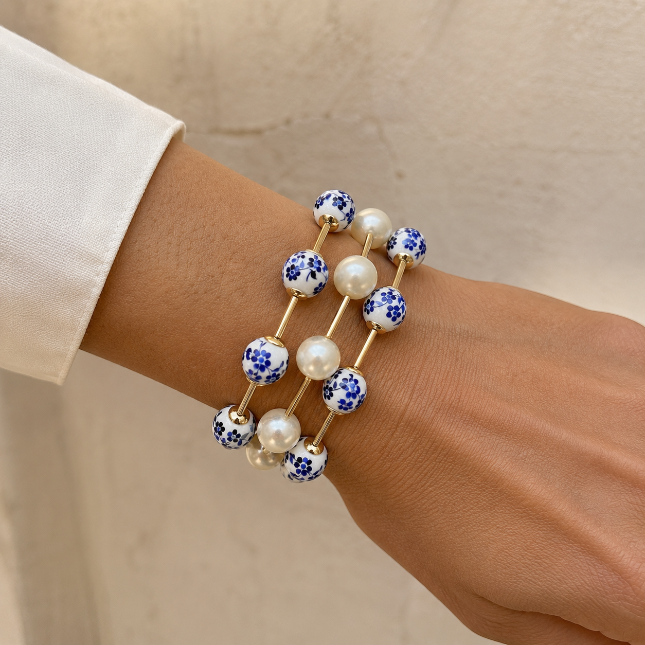 PEARL CERAMIC BAR STACKABLE ELASTIC BRACELET