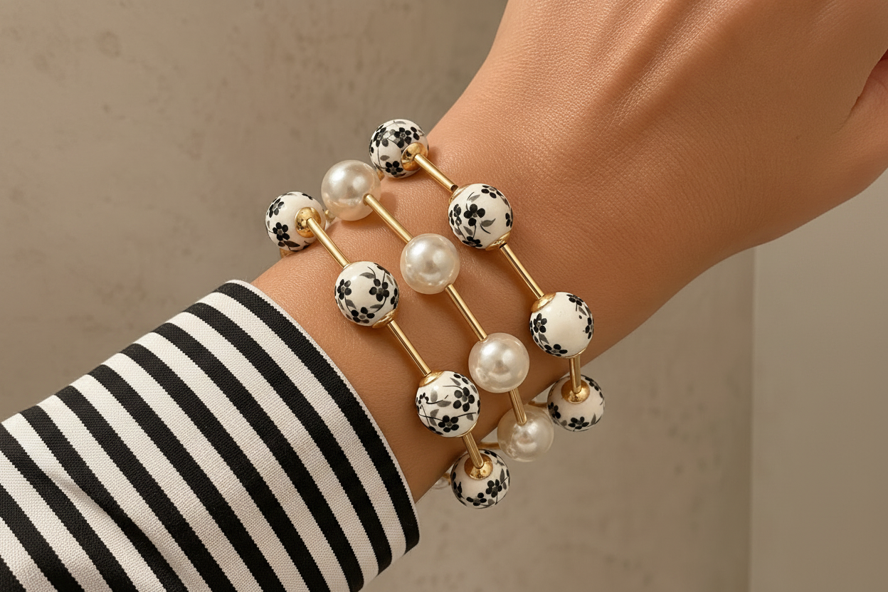 PEARL CERAMIC BAR STACKABLE ELASTIC BRACELET