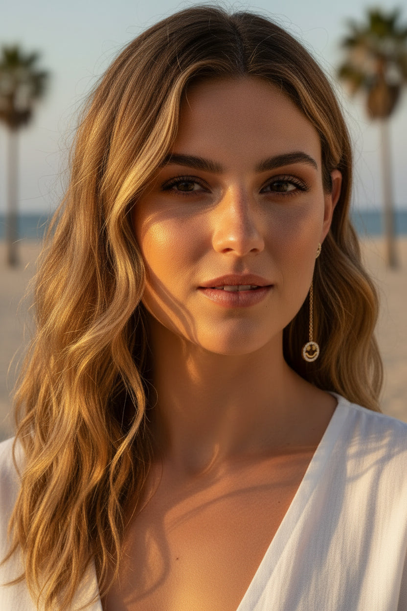 SMILE FACE UNBALANCED GOLD DIPPED STERLING SILVER EARRINGS