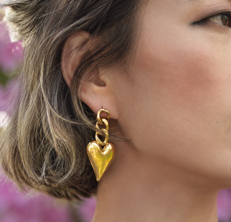 STAINLESS CHAIN & HEART EARRINGS