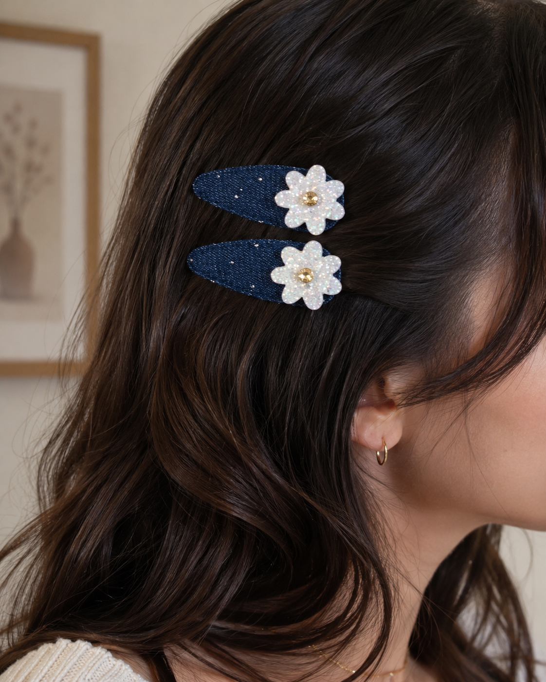 DENIM DIASY HAIR CLIP