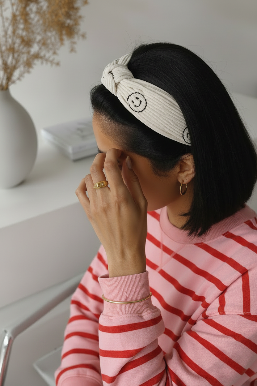 “SMILEY FACE” CORDUROY HEADBAND