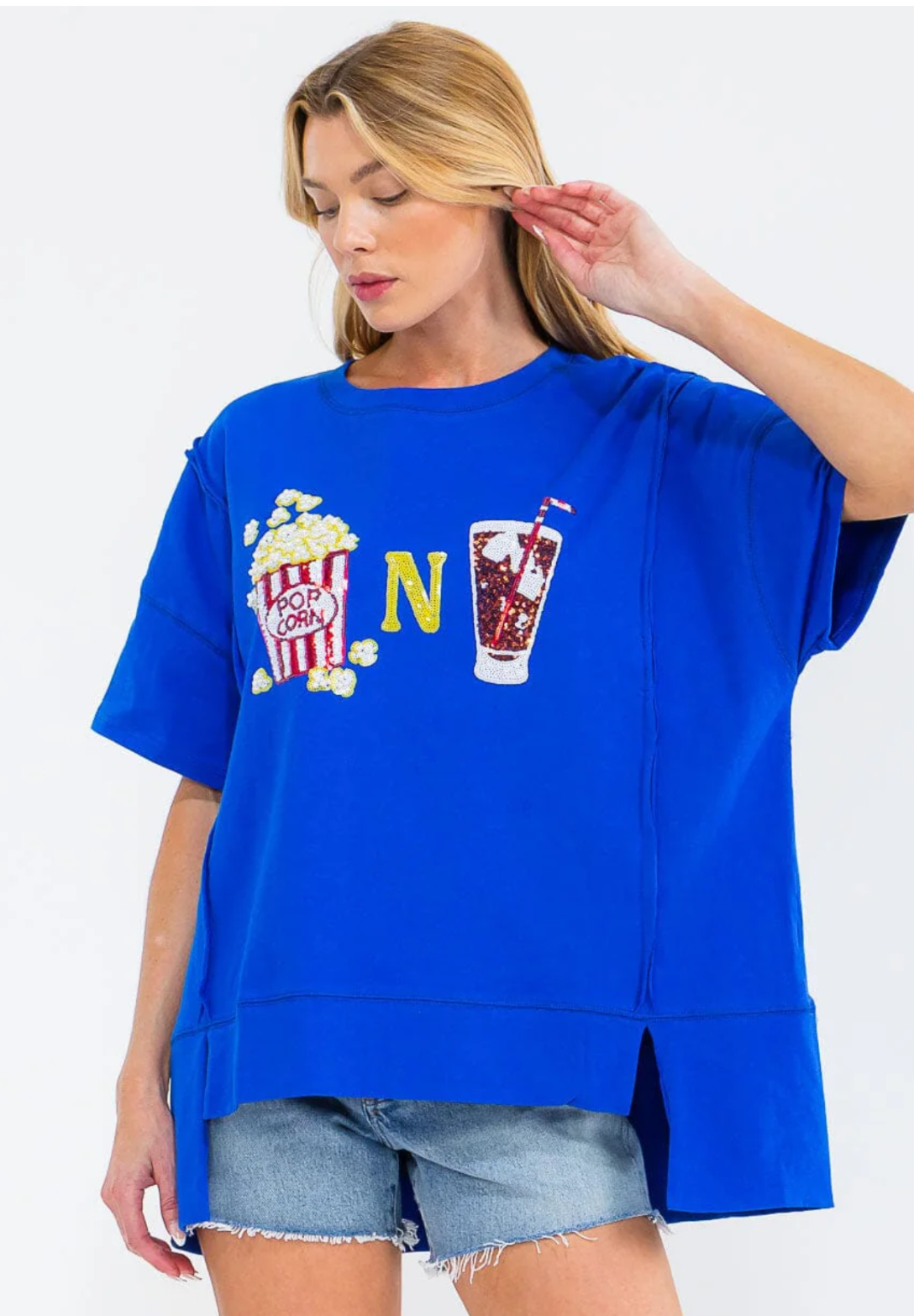POPCORN & SODA SEQUINS HIGH LOW T-SHIRT