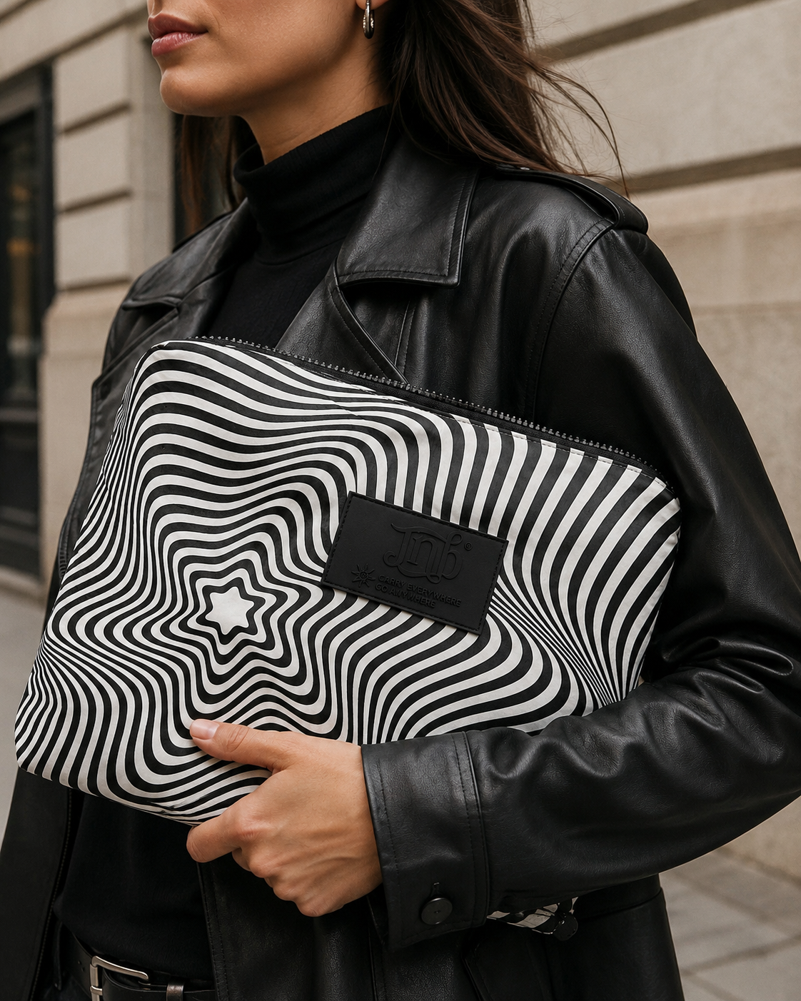 WATERPROOF OVERSIZED MARBLE ZIP POUCH - BLK