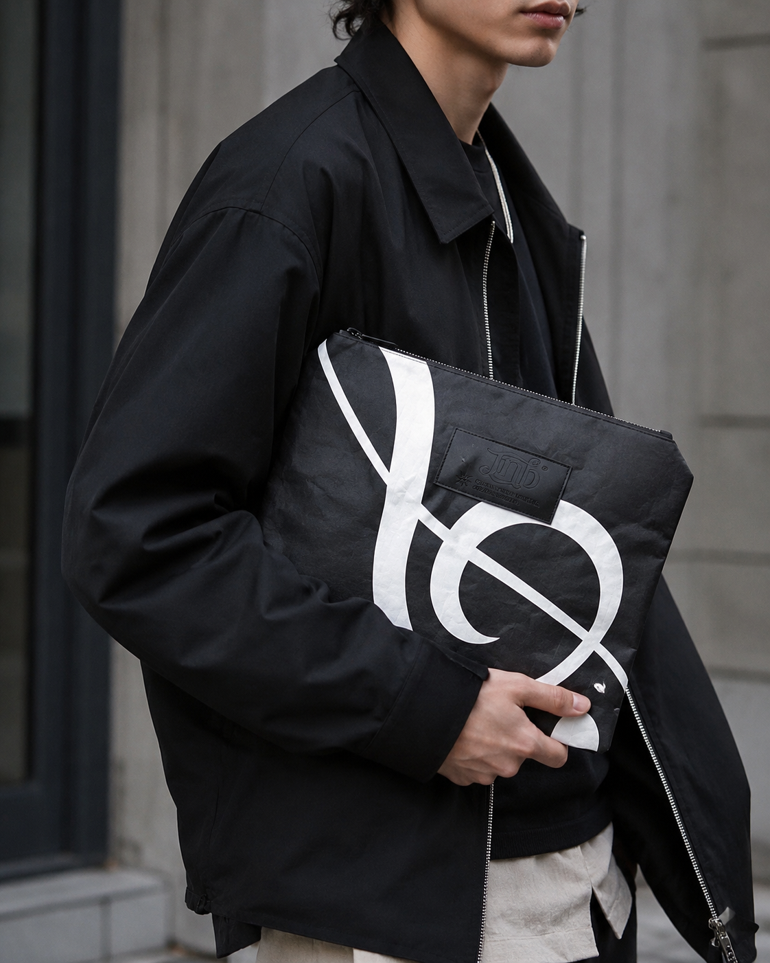 WATERPROOF OVERSIZED TREBLE CLEF ZIP POUCH- BLK