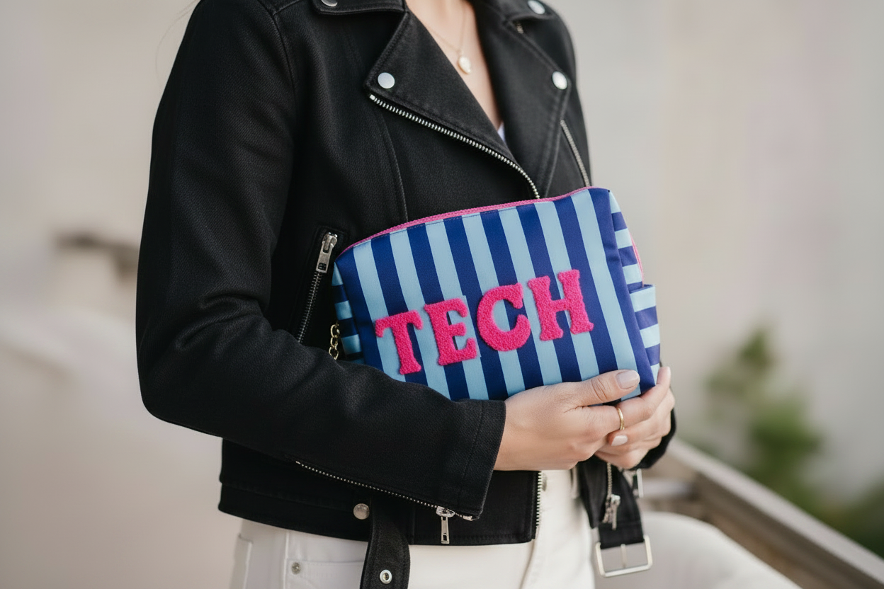 “TECH” STRIPED SMALL ZIP POUCH