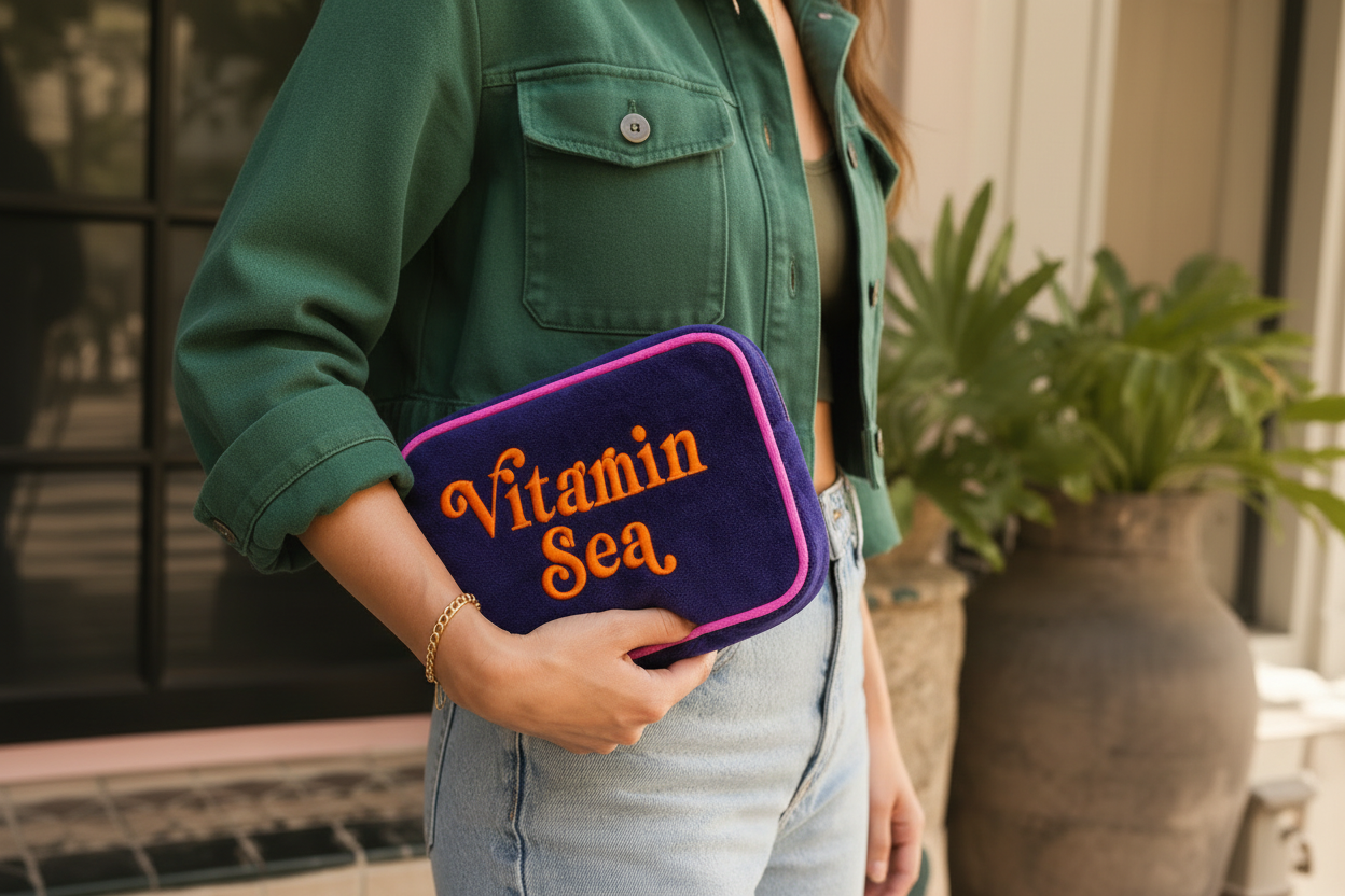 “ VITAMIN SEA” LARGE TERRY ZIP POUCH