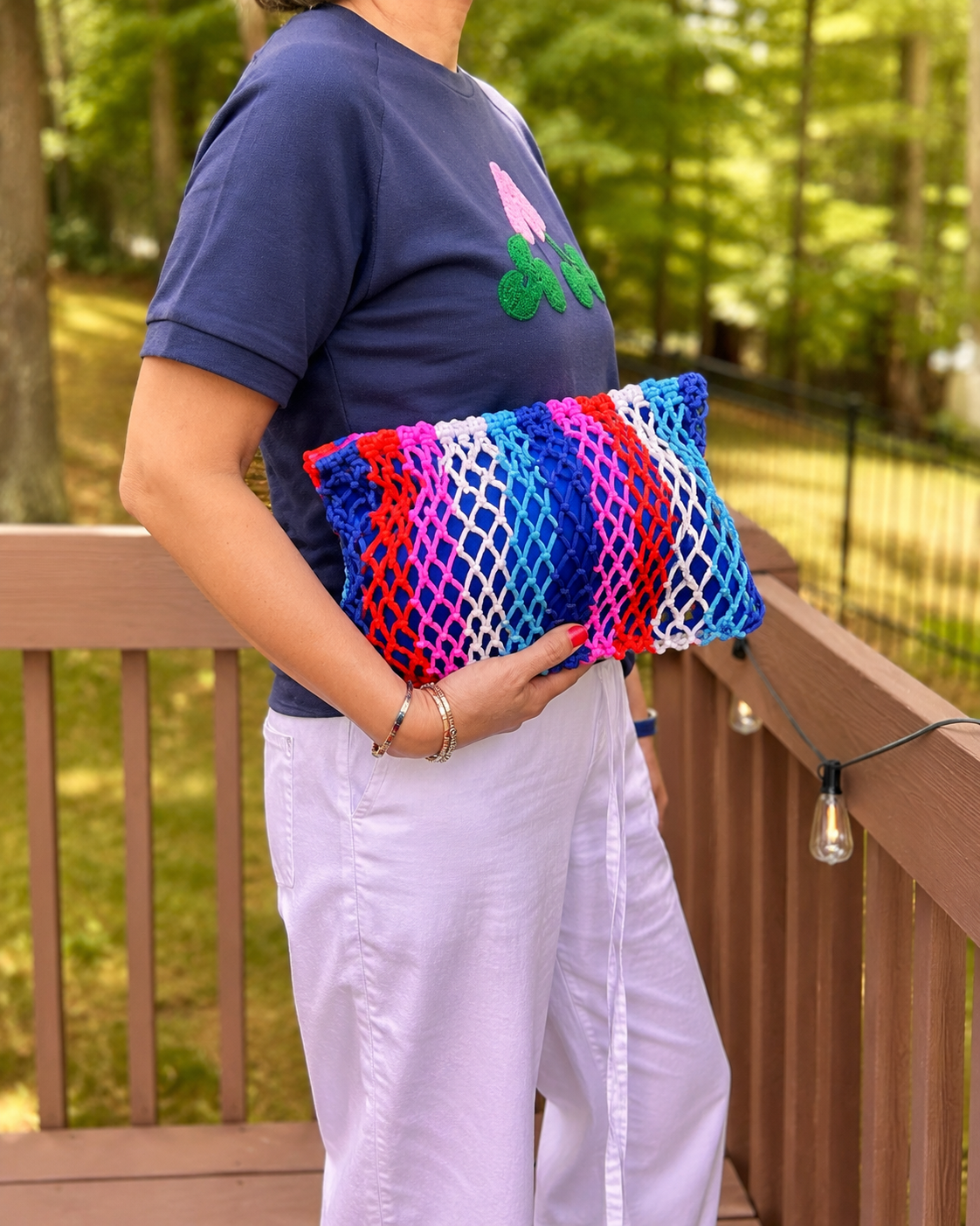 FISHNET STRIPED ZIP POUCH
