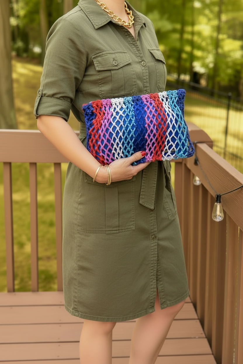 FISHNET STRIPED ZIP POUCH