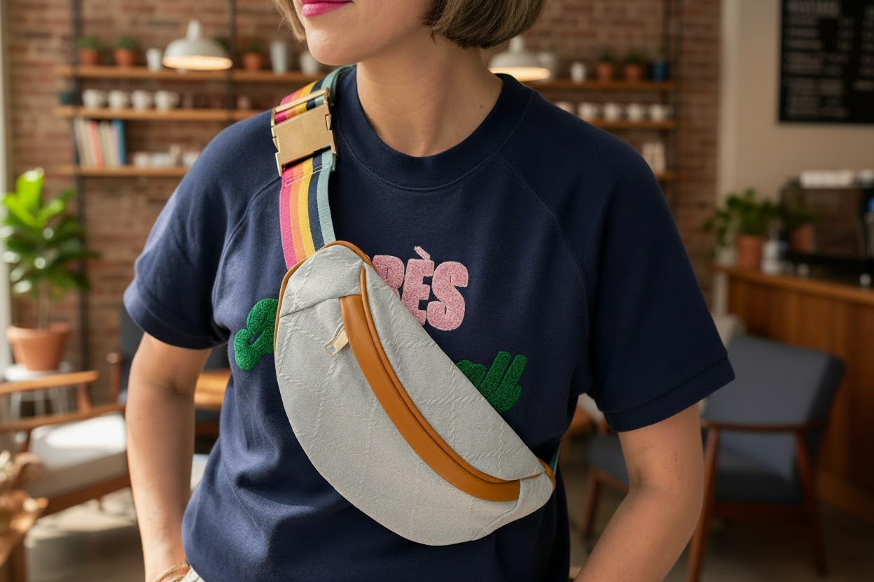 DENIM STRIPED BELT BAG