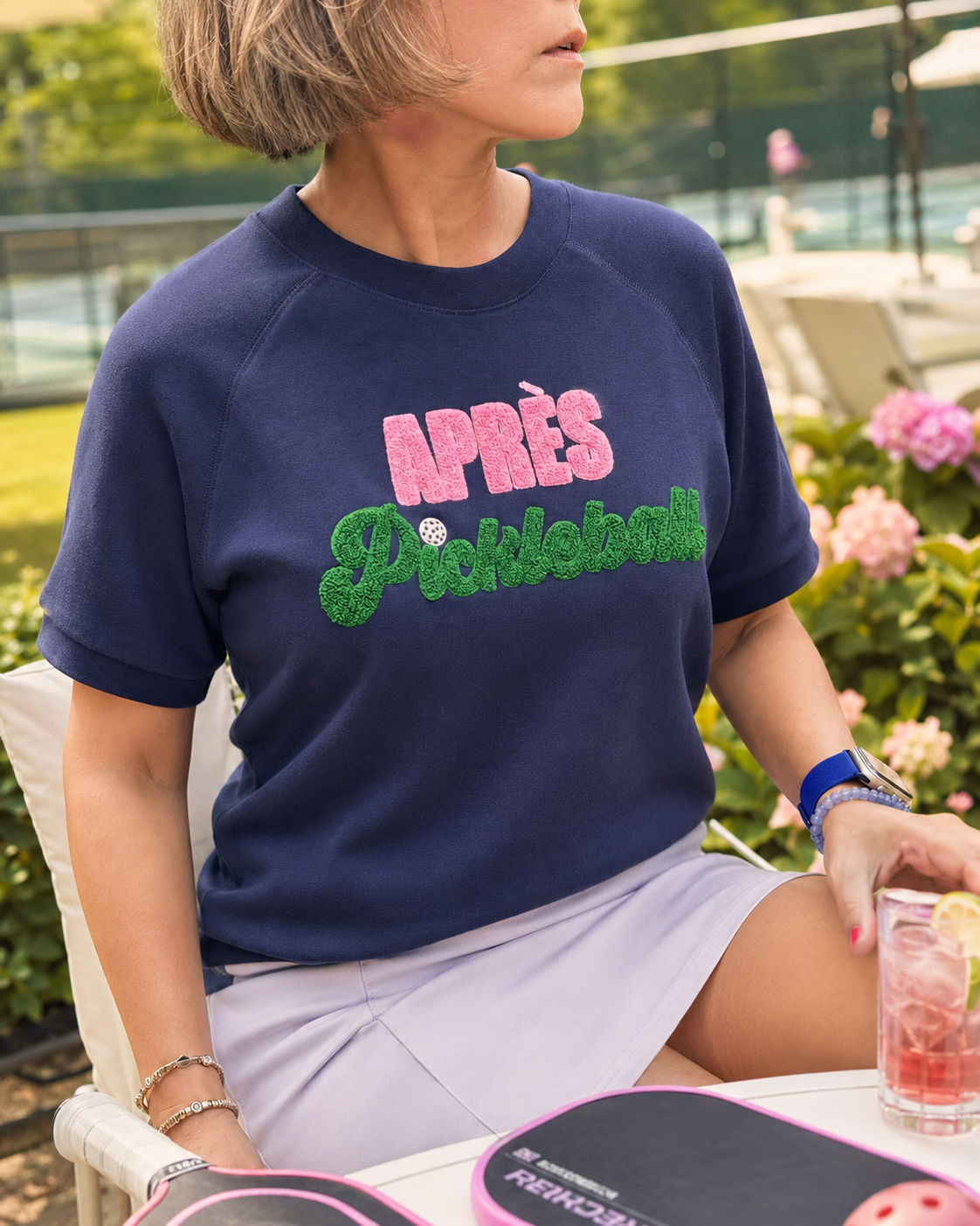 “APRE’S PICKLEBALL” LIGHTWEIGHT SHORT SLEEVE SWEATSHIRT