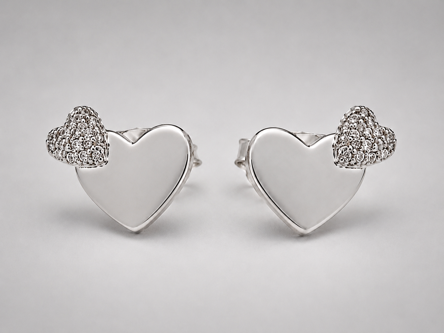 RHINESTONE METAL HEART POST EARRINGS