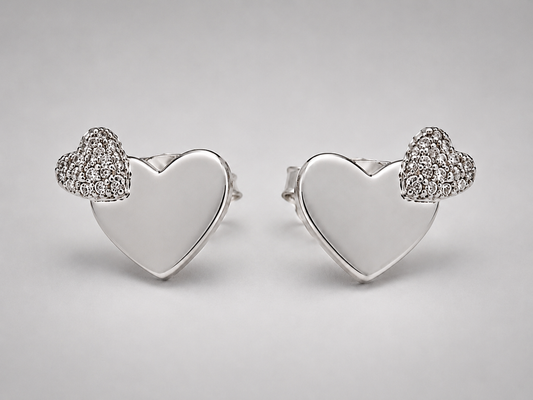 RHINESTONE METAL HEART POST EARRINGS