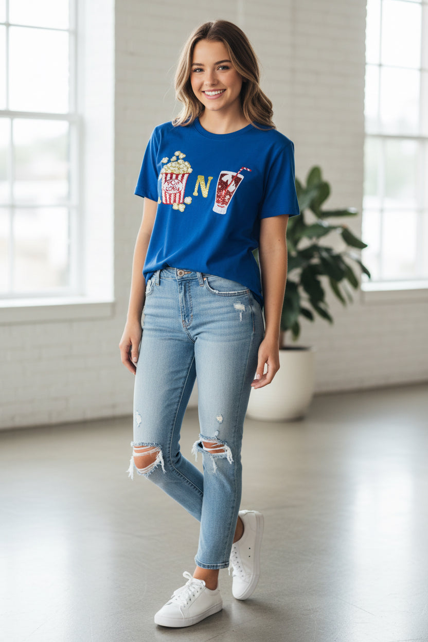 POPCORN & SODA SEQUINS HIGH LOW T-SHIRT