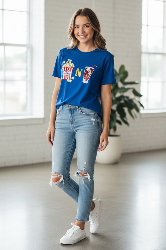 POPCORN & SODA SEQUINS HIGH LOW T-SHIRT