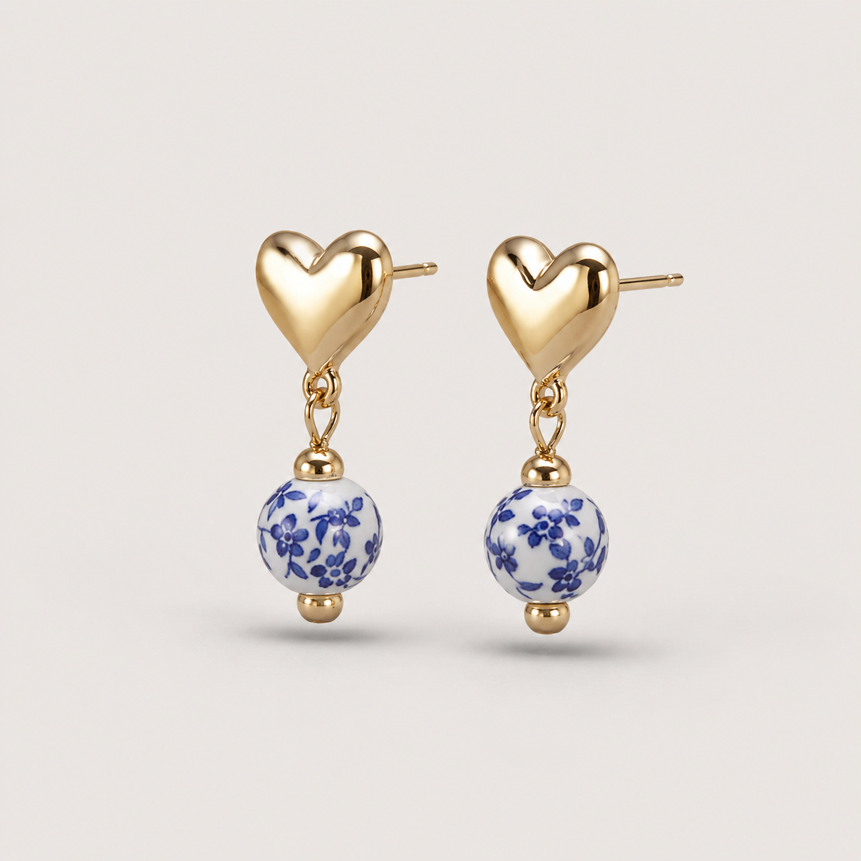 METAL CERAMIC HEART POST EARRINGS