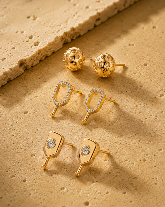 METAL PEARL PICKLEBALLS TRIPLE EARRING SETS