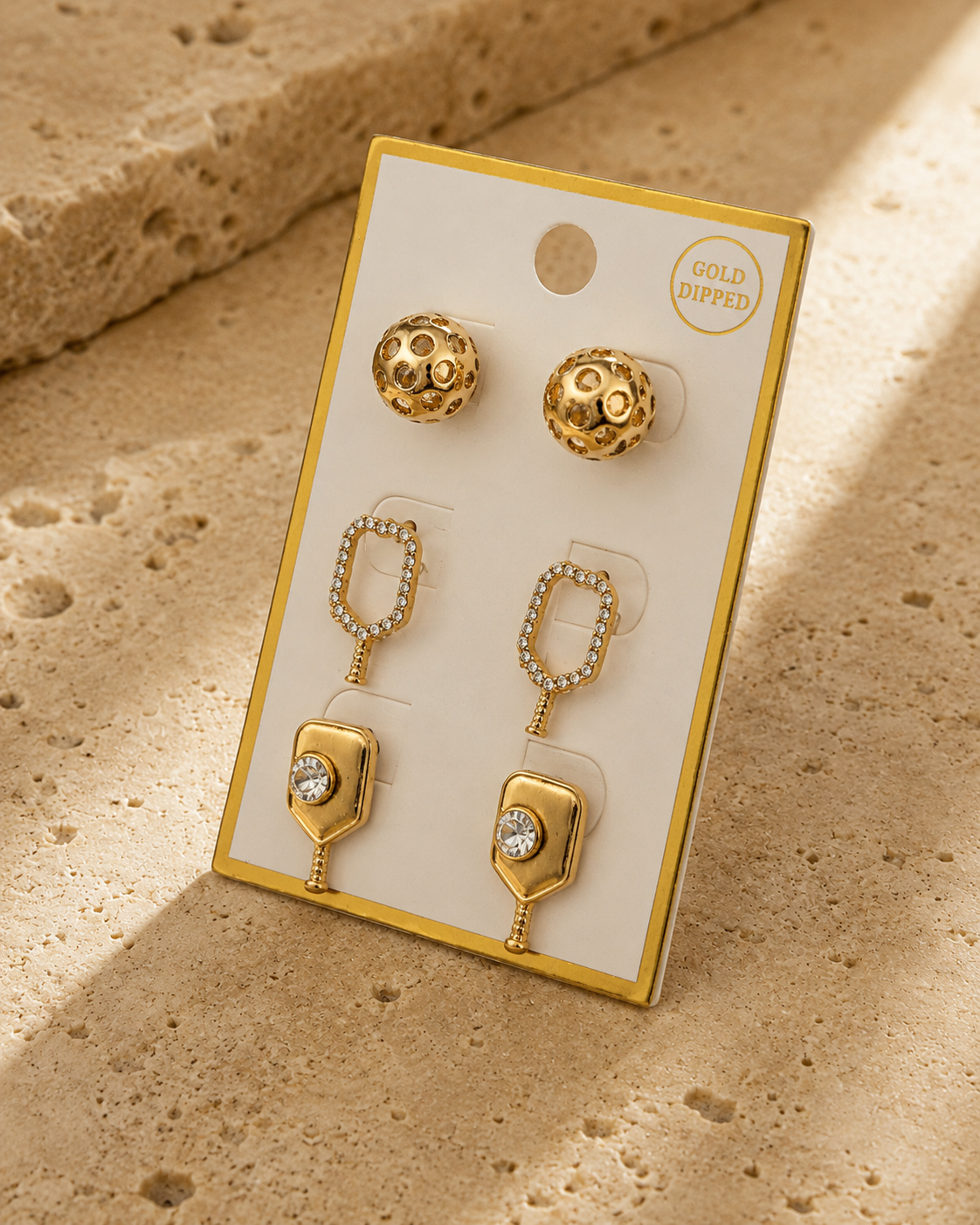 METAL PEARL PICKLEBALLS TRIPLE EARRING SETS