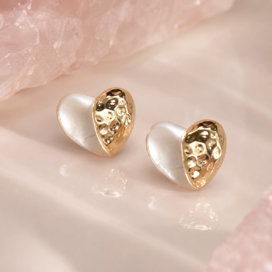 METAL HAMMERED HEART POST EARRINGS