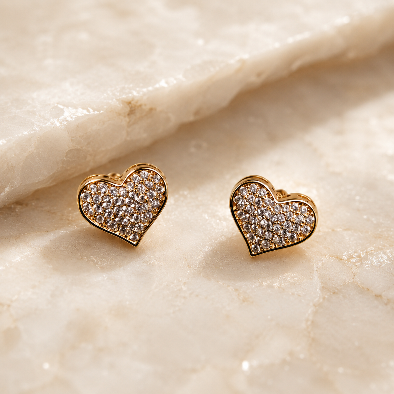 CUBIC ZIRCONIA PAVED HEART POST EARRINGS