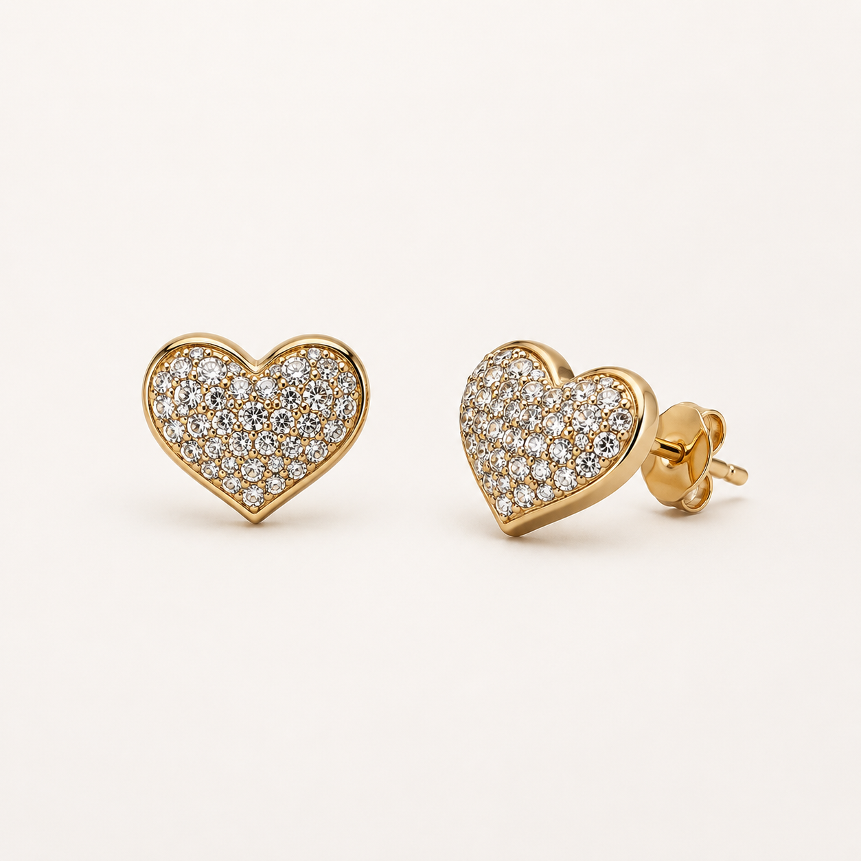 CUBIC ZIRCONIA PAVED HEART POST EARRINGS
