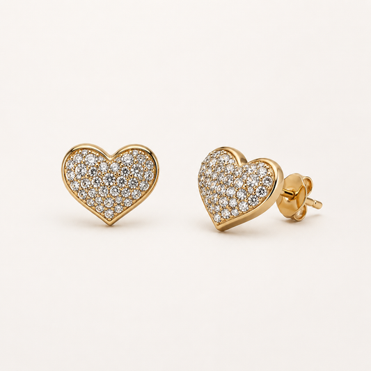CUBIC ZIRCONIA PAVED HEART POST EARRINGS