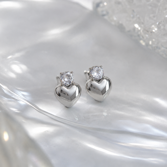 RHIESTONE STERING SILVER HEART POST EARRINGS