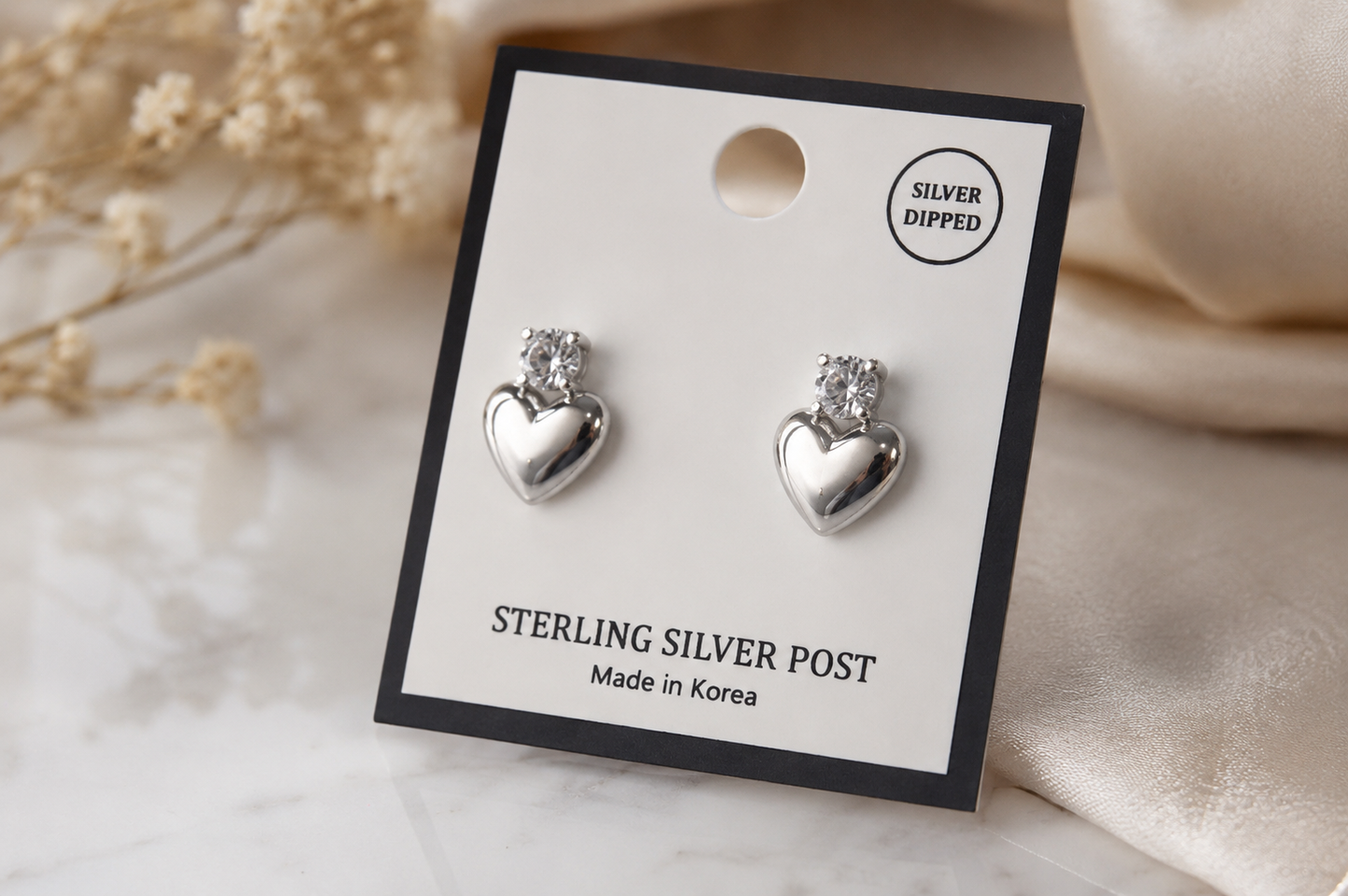 RHIESTONE STERING SILVER HEART POST EARRINGS
