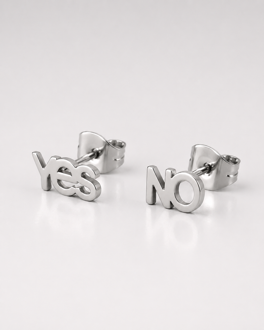 STAINLESS STEEL “YES or NO” POST EARRINGS