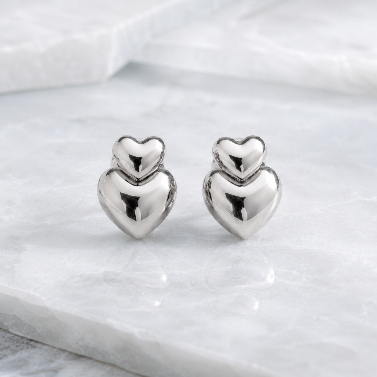 DOUBLE HEART POST EARRINGS