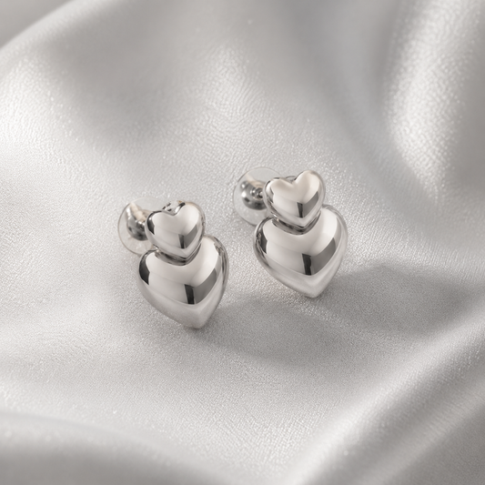 DOUBLE HEART POST EARRINGS
