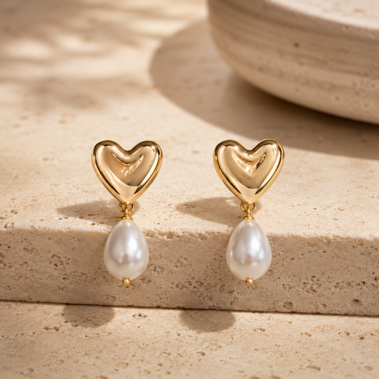 HEART METAL DROP POST EARRINGS