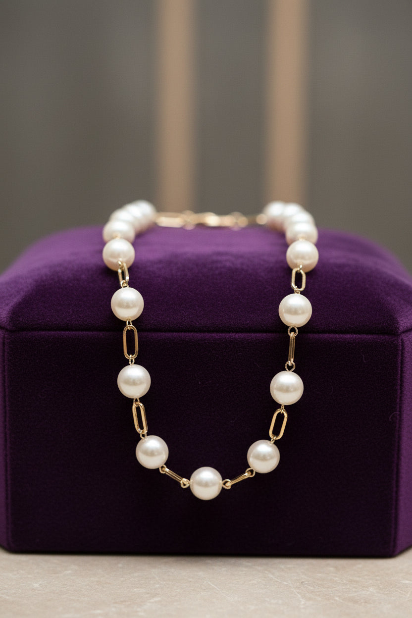 PEARL W PAPER CLIP CHIAN LONG NECKLACE